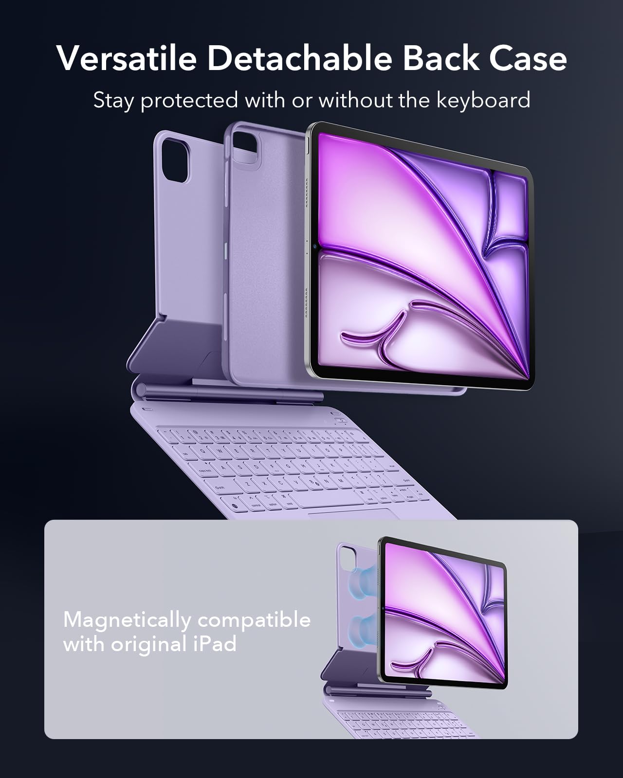 ESR for iPad Air 11 Inch Case with Keyboard M4/M3/M2 (2026/2025/2024) & iPad Pro 11/Air 5th/4th Gen Keyboard, Easy-Set Magnetic Stand, Portrait/Raised Modes, with Removable Protective Case, Black