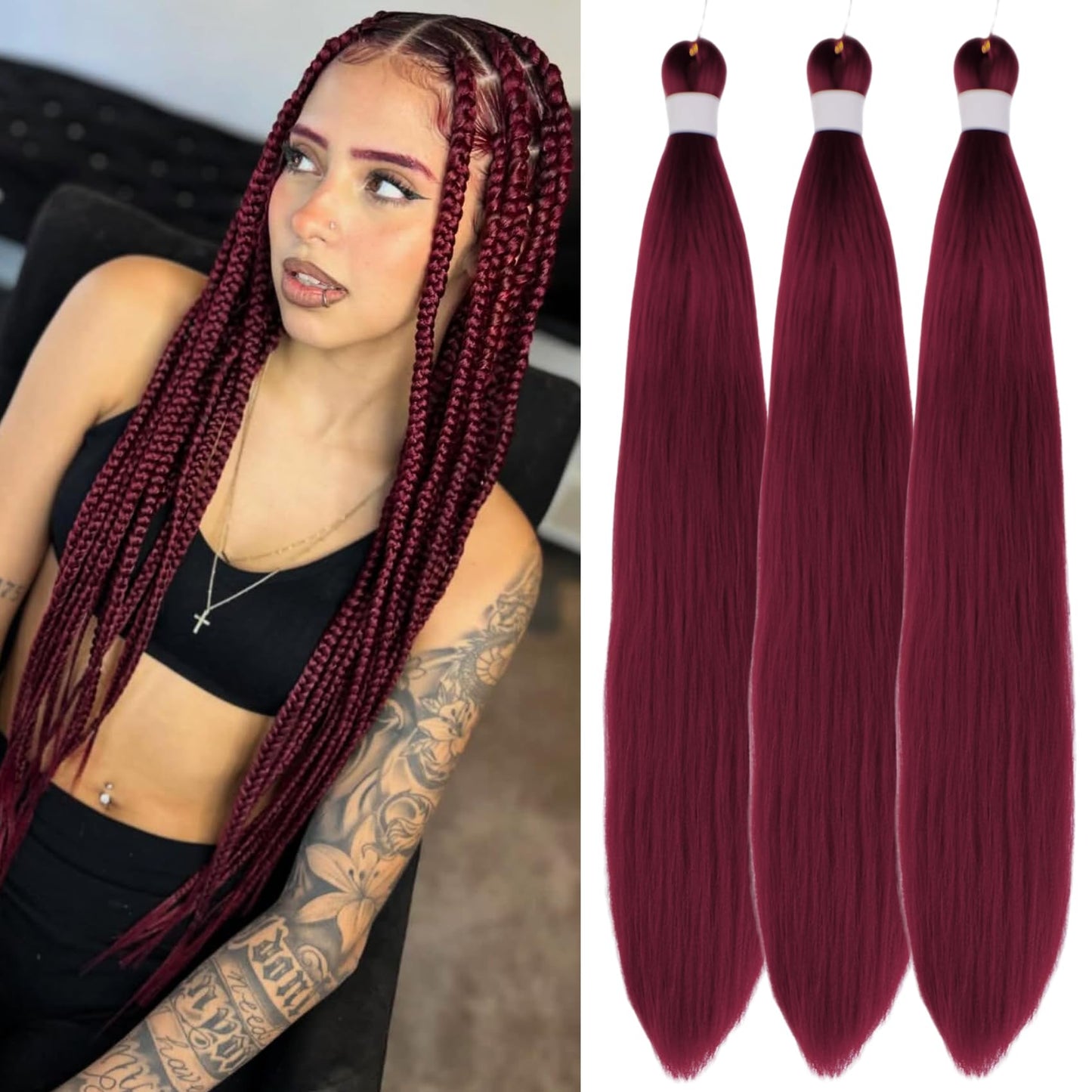 Purple Braiding Hair Pre stretched Knotless 26 inch | Hypoallergenic Synthetic Purple Prestretched Ez Braid Knotless Itch Free Soft Yaki Texture Hot Water Setting WN420