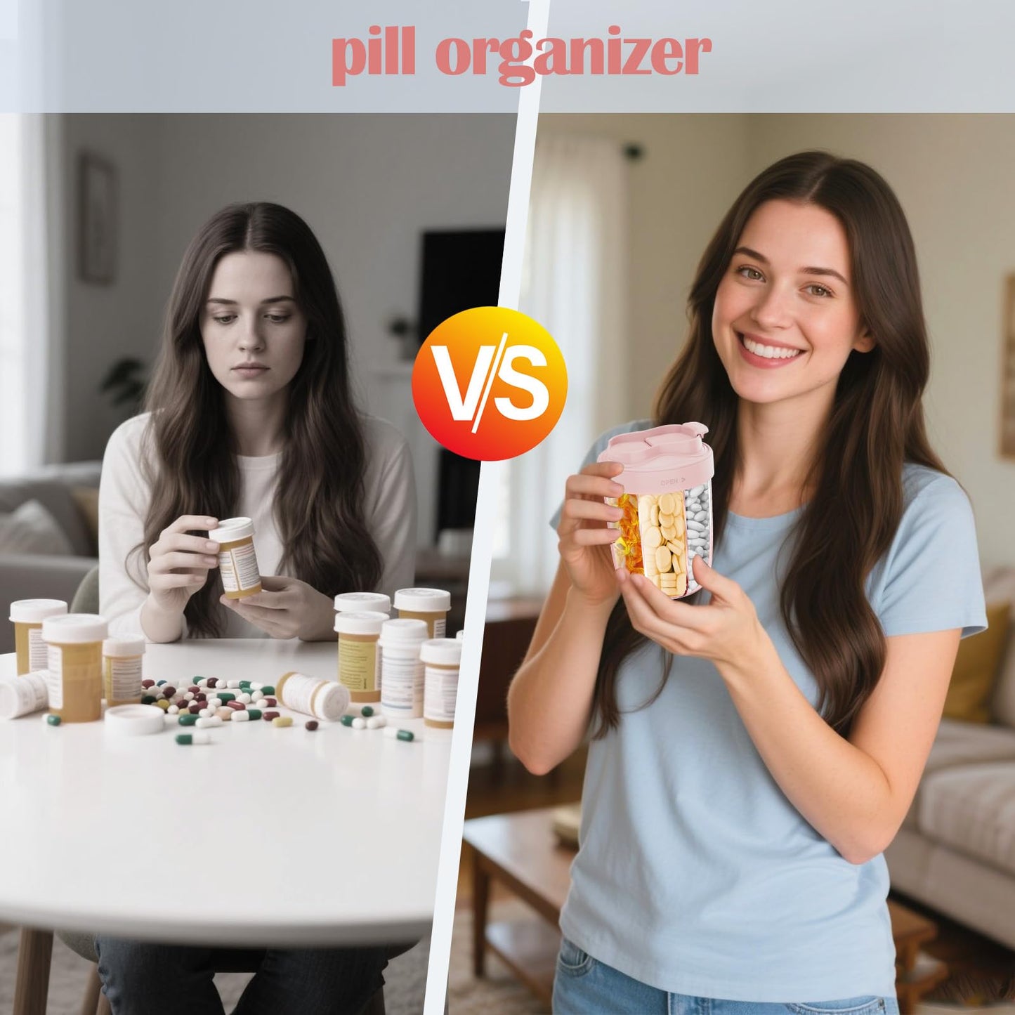 Pill Dispenser with 7 Large Compartments - Portable Pill Organizer for Travel, Anti-Mix Design & Wide Opening Design, Easy Access to Vitamin Dispenser, Includes 20 Blank Stickers (White) WN420