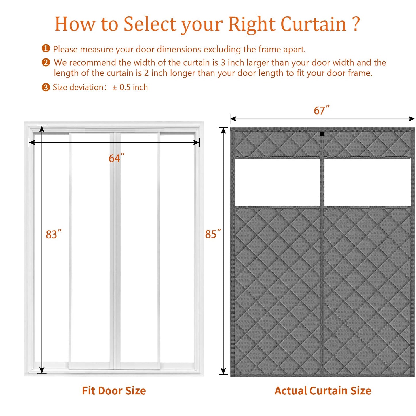 Thermal Door Curtain Fits Doors Size 38"x80"，Curtain Size 41"x82", Magnetic Insulated Curtain Side Open Keep Warm in Winter Cool in Summer,Diamond Pattern,Gray WN420