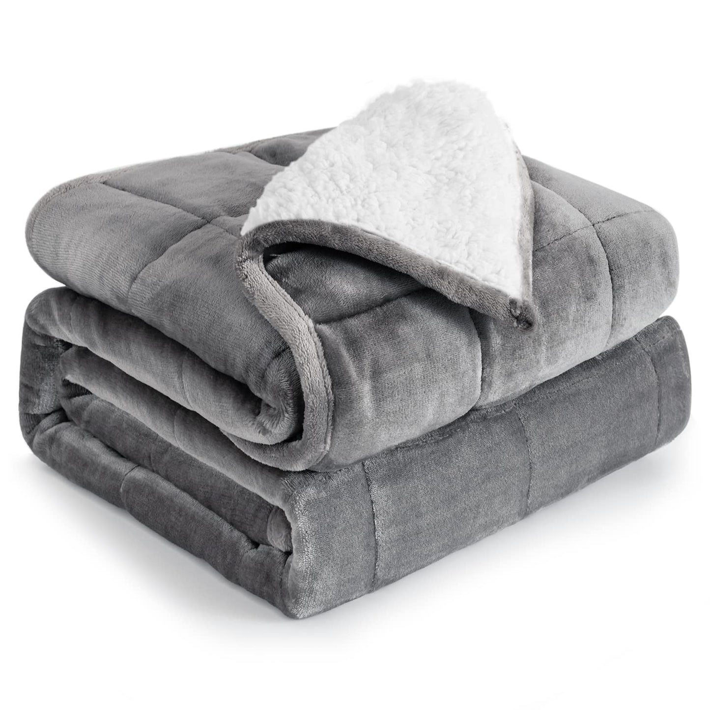Cottonblue Sherpa Fleece Weighted Blanket for Adults 15 lbs 48x72in Soft | Cozy Flannel Weighted Throw Blankets Full Size for Calming Sleeping Relaxing, Warm Fuzzy Bed Sofa Heavy Blanket Washable,Grey BST202