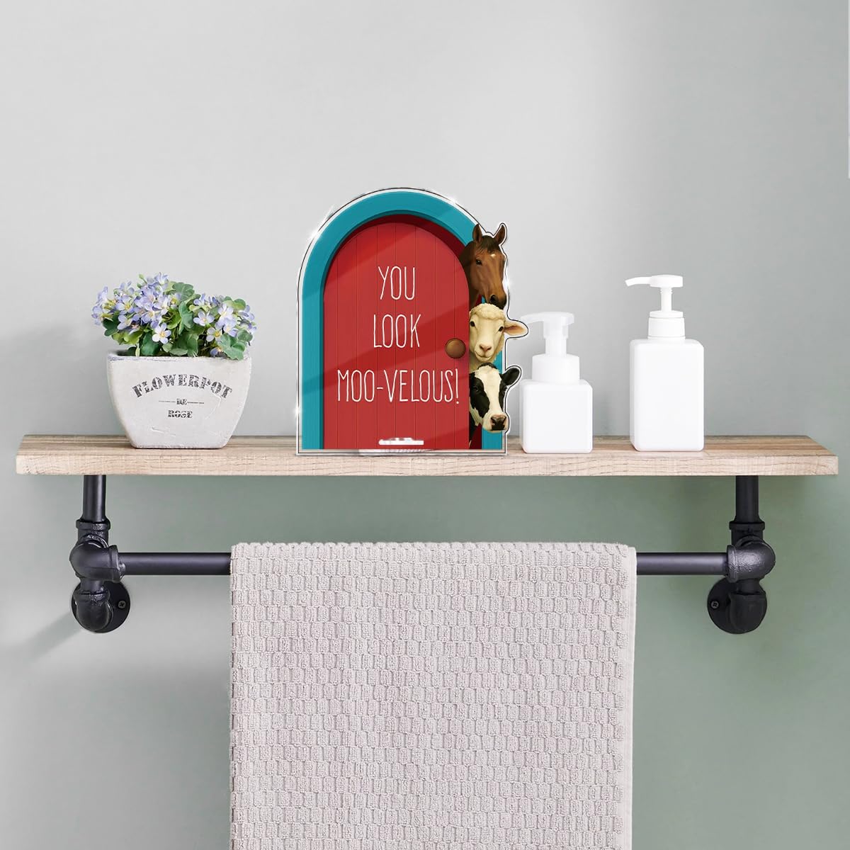 Funny Farmhouse Bathroom Decor - Funny Farm Animals Bathroom Sign for Restroom Shelves Toilet Tank Decor - Moo-velous Sign BST326L