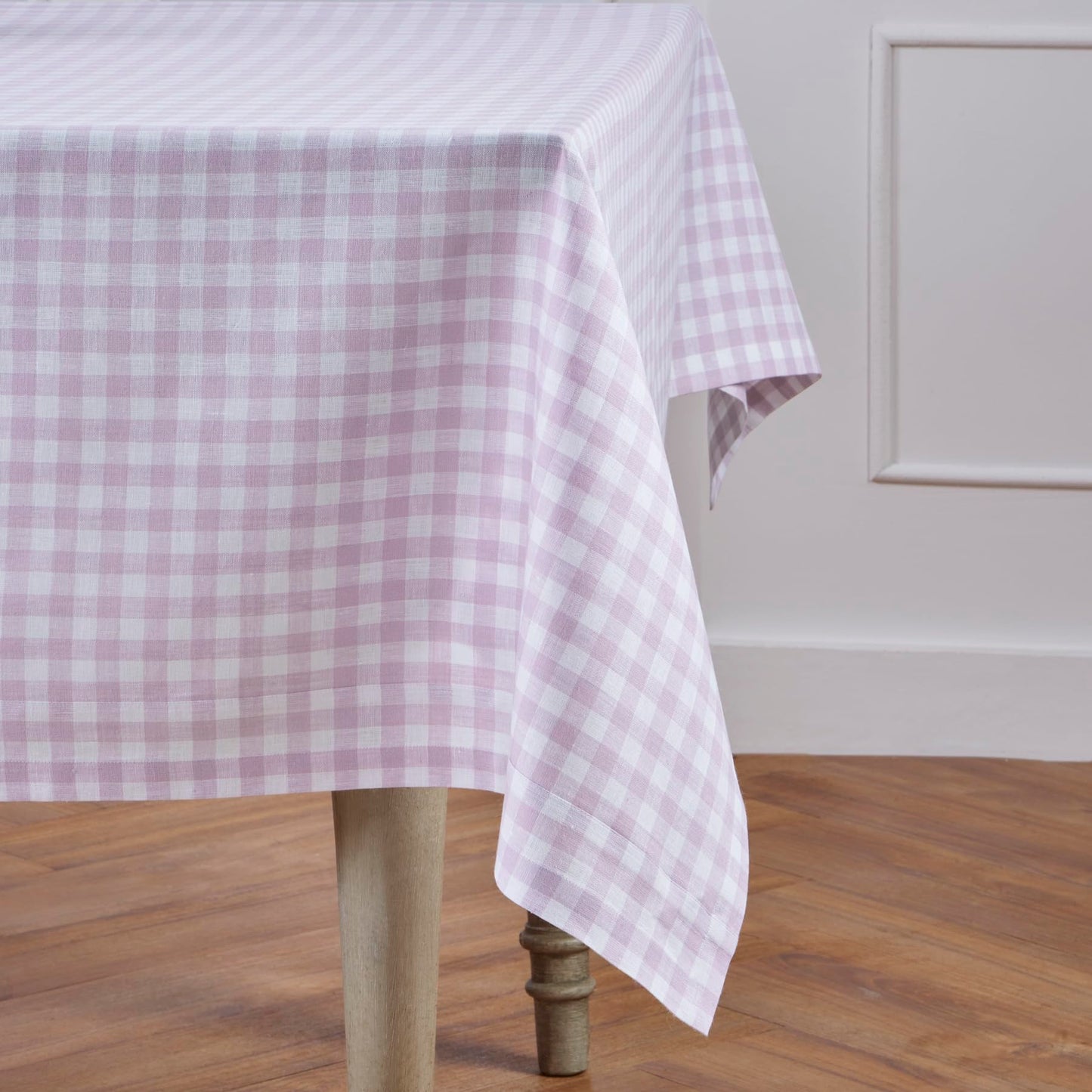 Solino Home 100% Linen Table Cloth, Throw Apricot, Gingham Check 52 x 52 in | Checkered Linen Tablecloth a neat topper for bistro, card and side tables | checkered weave | Pure Linen | OEKO-TEX Certified BST326SOLH