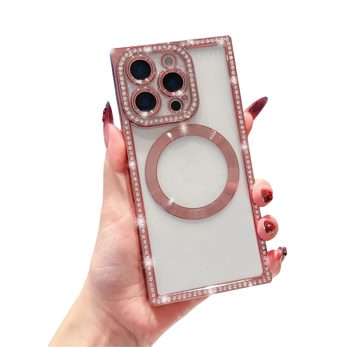 Owncase Magnetic for iPhone 13 Pro Case, Compatible with Magsafe, Crystal Diamonds Glitter Electroplated Edge Soft TPU Clear Phone Case for Women Girls, Gold WN420