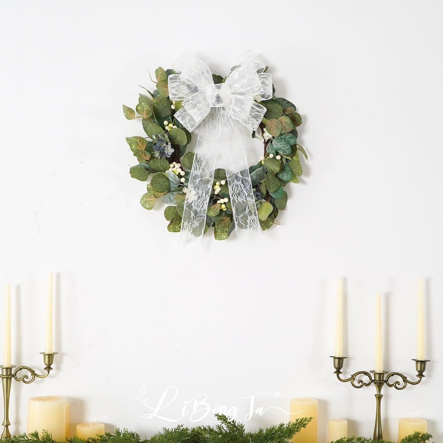 13" x 20'' White Lace Bows Wired Edge Valentine Tree Topper Bow, Glitter Bow Party Decorations, Premade Metallic Bows with Twist Tie, Large Gift Bow for Outdoor Wreath, Wedding-2 PCs BST220