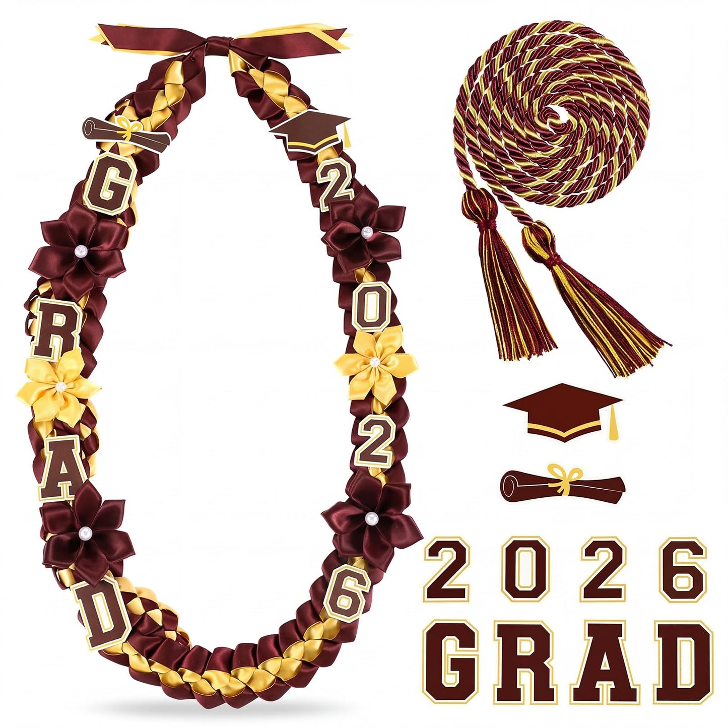 Thiccywoov Graduation Ribbon Lei Class of 2026 Grad Lei Kit Graduation Double Braided Necklace with Honor Cord for Graduate Women Men High School College Grad Party Supplies(Purple, Black) BST326H