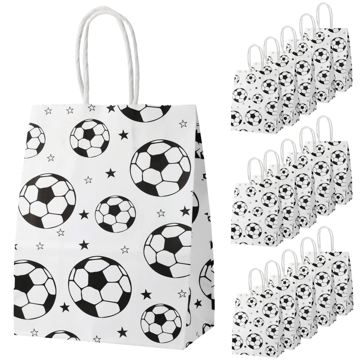 16pcs Soccer Party Favor Paper Bags - Green Football Gift Bags with Handles for Kids & Adults Team Soccer Party Goodie Snacks Treat Supplies WN420