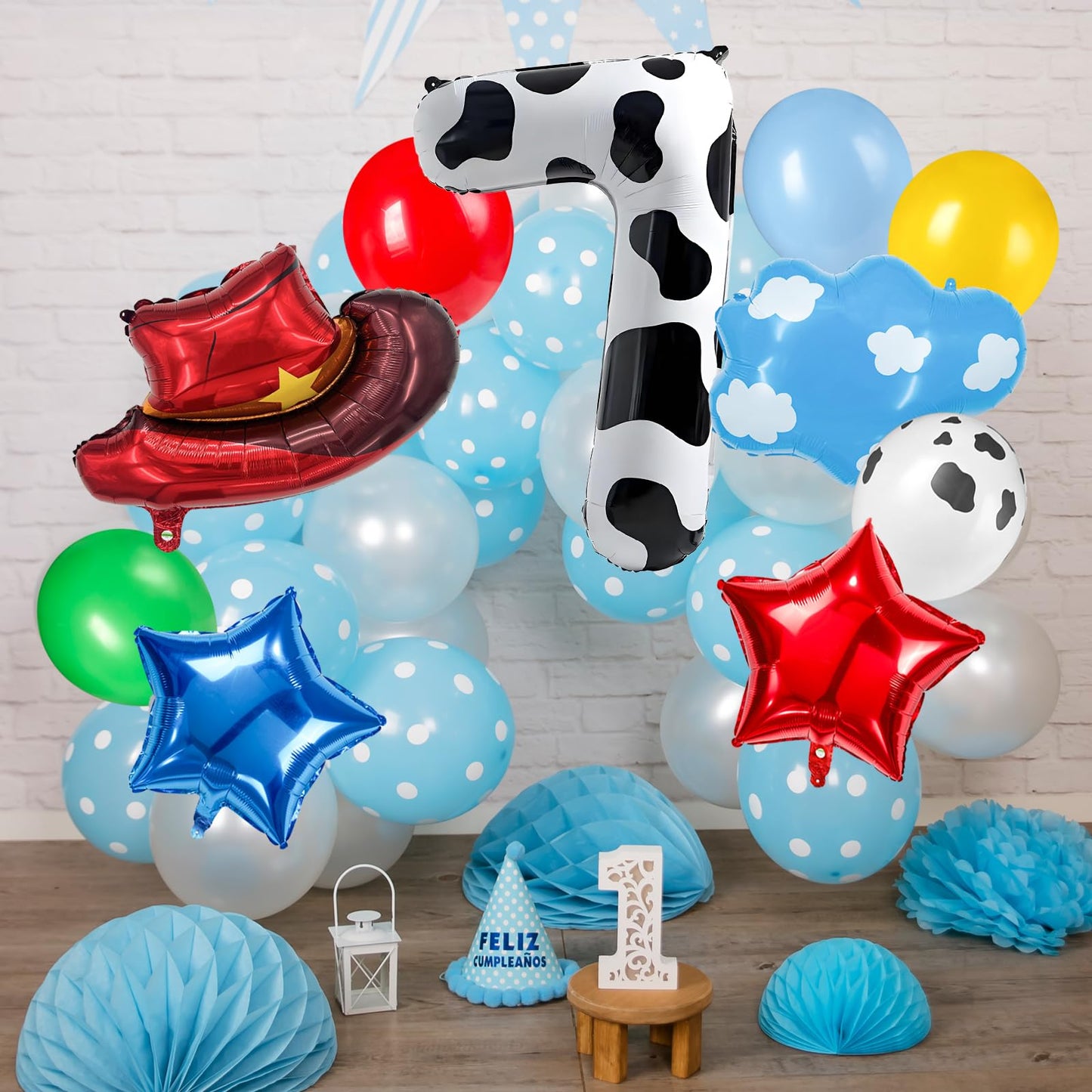 11-Pack Cowboy Theme Balloon Set, Farm Theme Decorations, Balloons with Hats and Clouds, Boys and Girls Birthday Party Supplies (1) BST202
