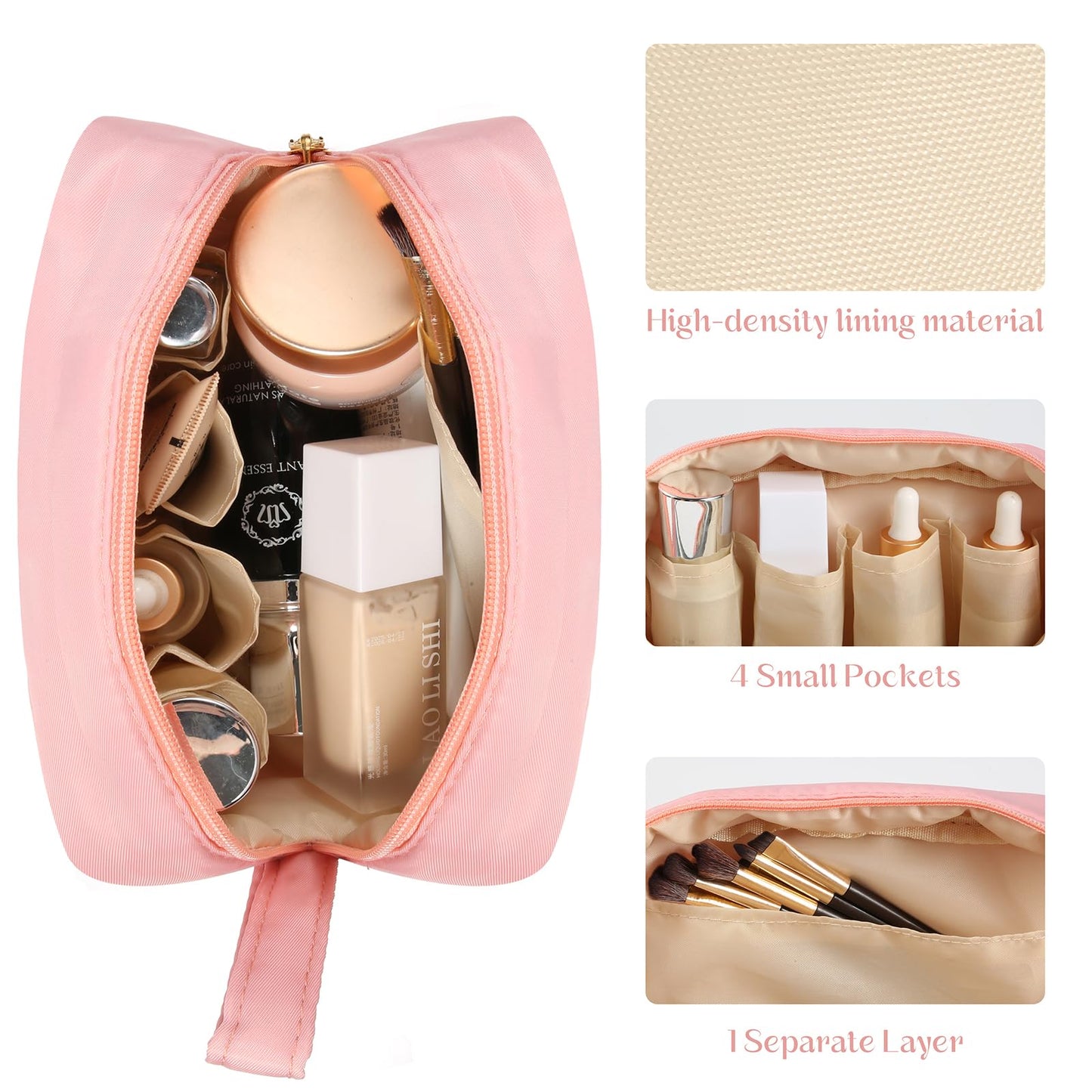 Puffy Makeup Bag for Women,Initial Cosmetic Bag,Cute Travel Toiletry Bag,Puffer Make Up Organizer Bags with Compartments,Personalized Gifts for Girlfriend Bridesmaid Teacher Graduation (Khaki gray, E) BST202