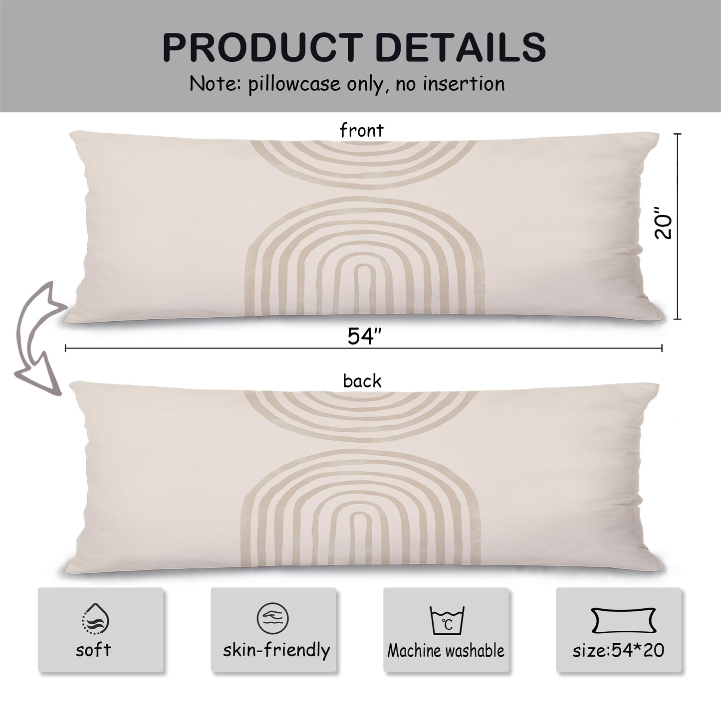 Boho Sun Sunshine 21x54 Body Pillow Cover Case, Modern Neutral Boho Horizontal Sun Sunset Sunrise Decorative Long Hug Pillow Cases for Bed Couch BST220