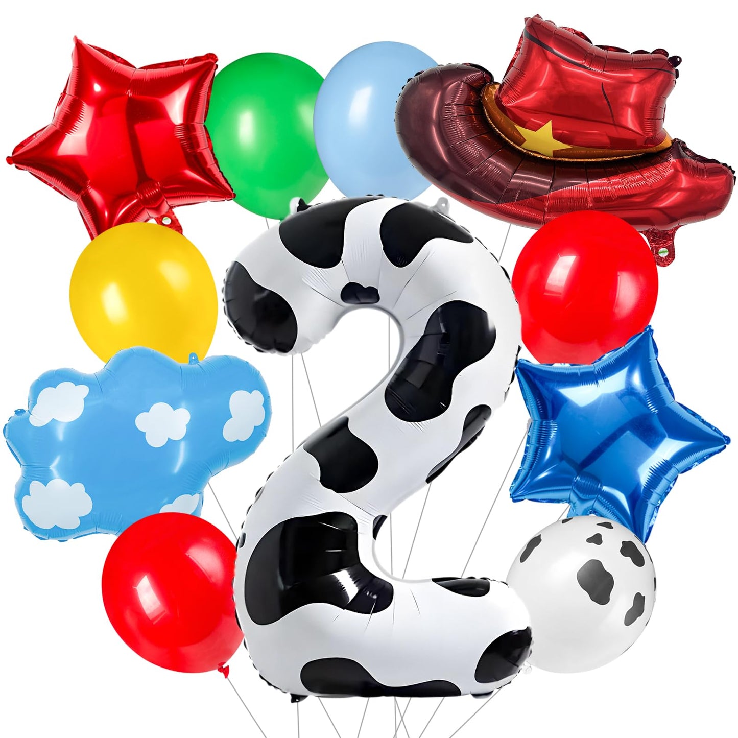 11-Pack Cowboy Theme Balloon Set, Farm Theme Decorations, Balloons with Hats and Clouds, Boys and Girls Birthday Party Supplies (1) BST202