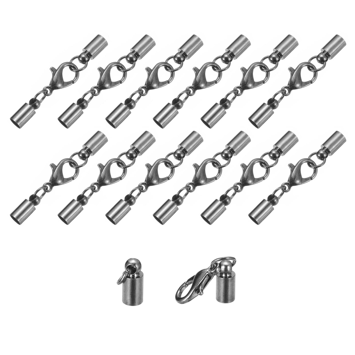uxcell 20Sets Leather Cord End Caps with Lobster Claw Clasps Fit 4.5mm Cords, Barrel Terminators for DIY Making Leather Bracelets, Bronze Tone BST326L