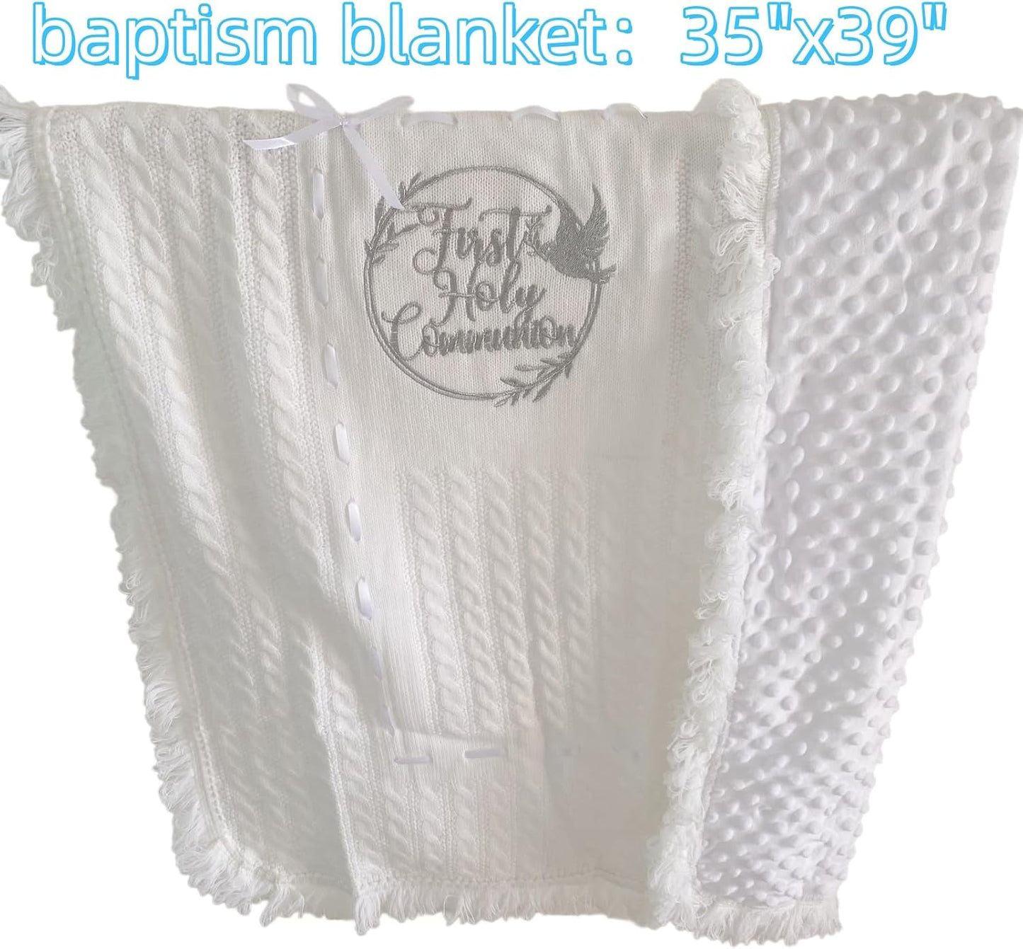 Baby Blanket White Baptism Gifts for Girl Boys First Communion Christening Christian Gifts for Kids White Soft Crochet Knitted Towel BST326H