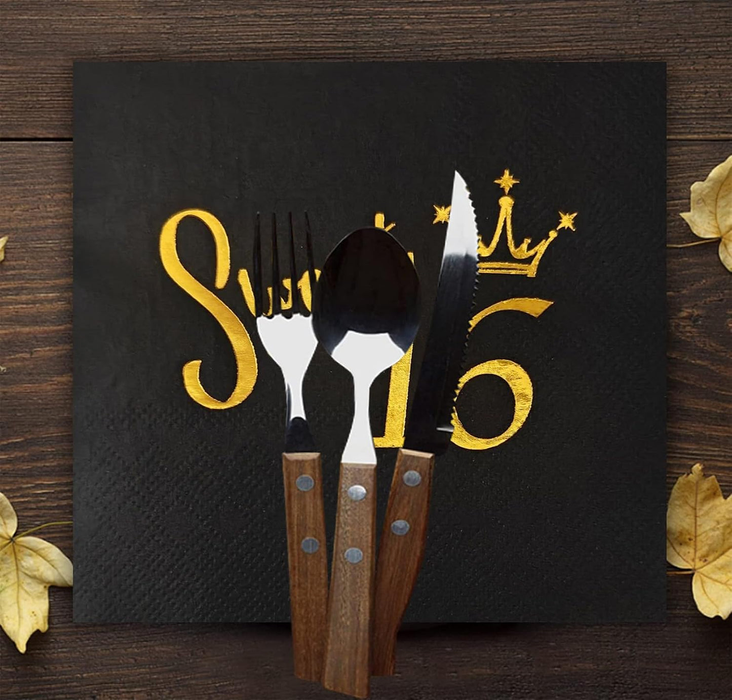 16th Birthday Party Supplies Disposable Tableware Napkins and Plates,Black and Gold Napkins and Plates Set for 16th Girl Birthday Party Decoration Service 20 BST326L