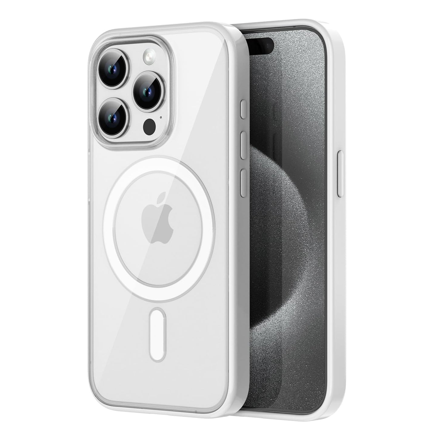 PULOKA for iPhone Case Compatible with Magsafe, Color Bumper & Clear TPU Back Hybrid Shockproof Cover (White, iPhone 16 Pro Max) WN420