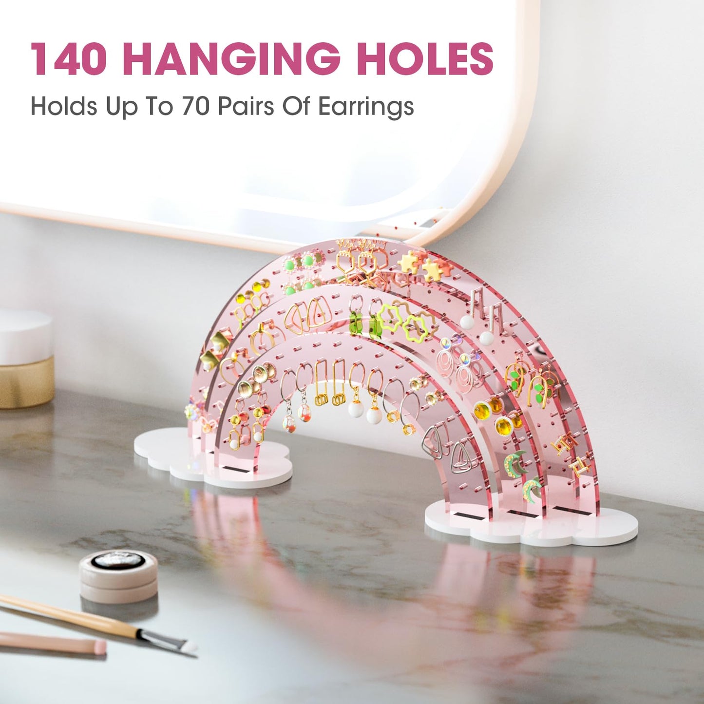 NiHome Earring Organizer Holder, 3-Tier 140 Holes Display, Iridescent | Lightweight Sturdy Fade-Resistant Vanity and Bathroom Storage Detachable Easy Assembly Travel-Friendly Design BST326H