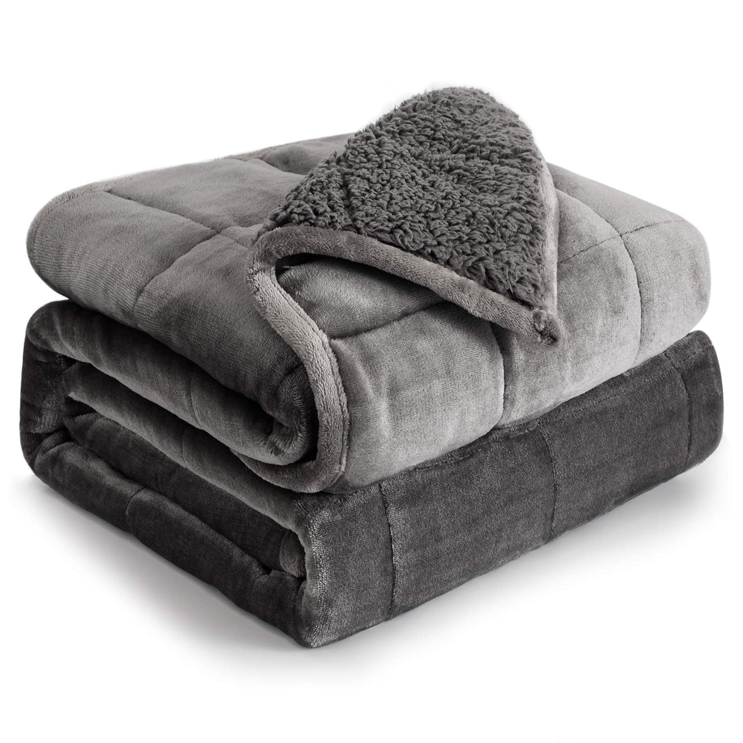 Cottonblue Sherpa Fleece Weighted Blanket for Adults 15 lbs 48x72in Soft | Cozy Flannel Weighted Throw Blankets Full Size for Calming Sleeping Relaxing, Warm Fuzzy Bed Sofa Heavy Blanket Washable,Grey BST202