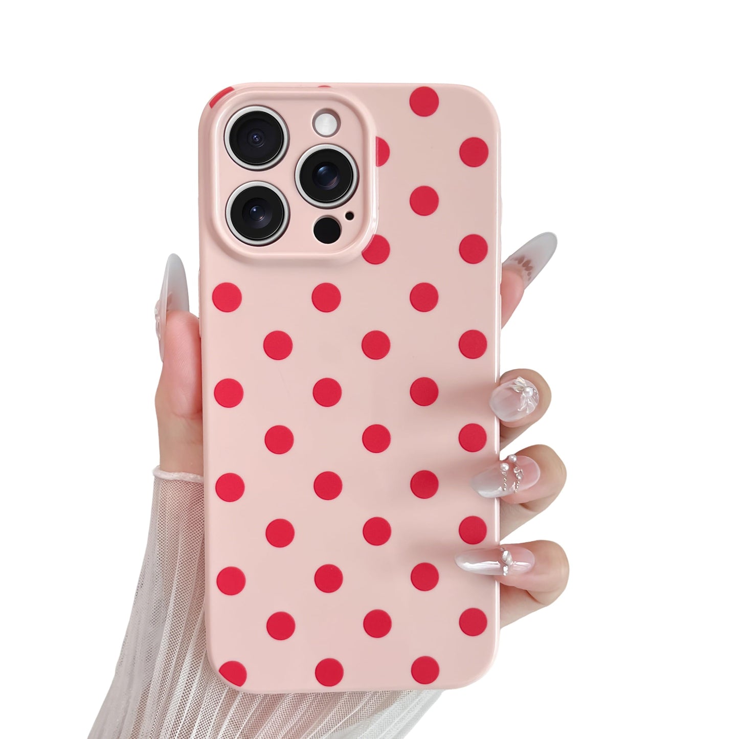 Skyseaco Compatible with iPhone 15 Case Cute Polka Dot Phone Case Soft Slim TPU Shockproof Phone Cover Full Camera Protection for Women Girls - Black WN420