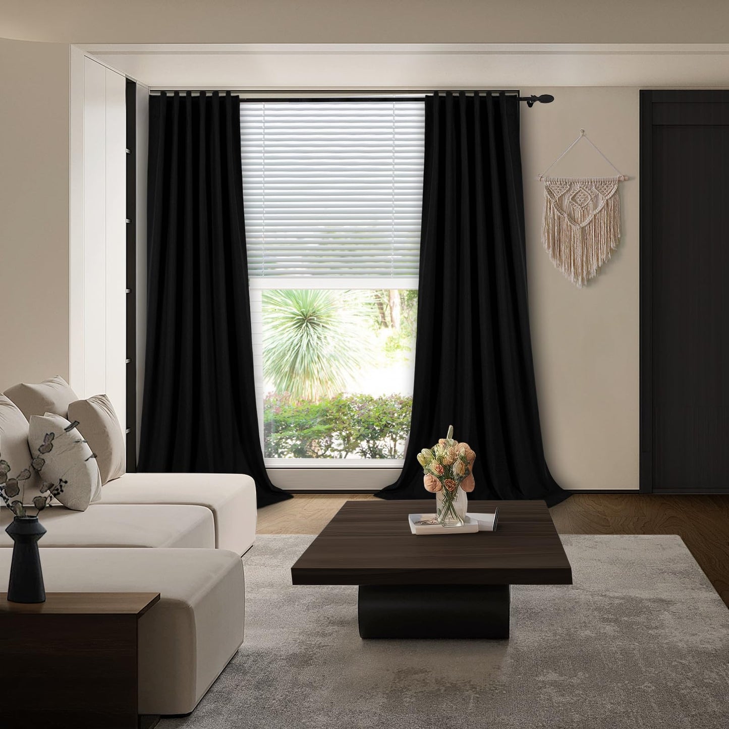 PANGSINNE Short Curtains for Windows Bathroom, 100% Blackout Linen Boho Back Tab Pleated Cafe Curtains for Kitchen Bedroom, 54 Inch Length 2 Panels Set, Dusty Blue BST326H