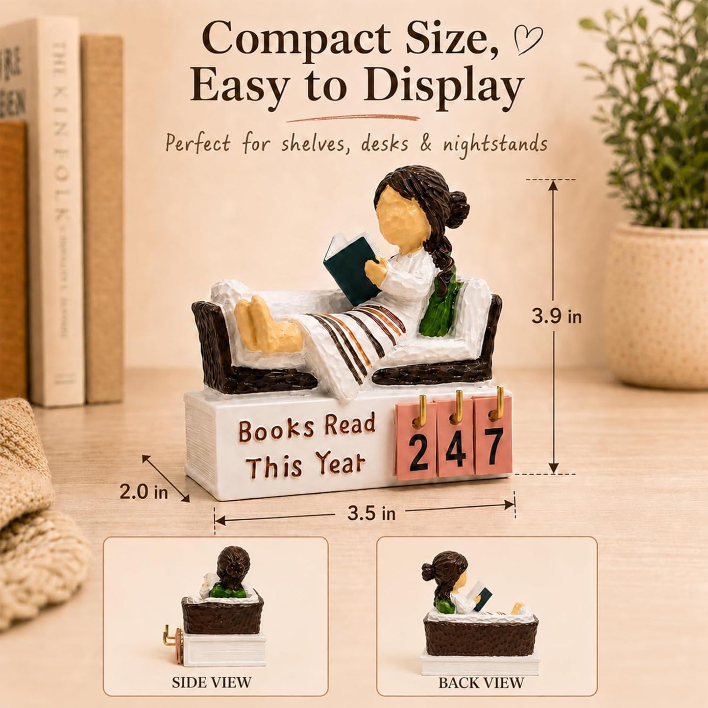 Books Read This Year Counter, Book Lovers Gifts for Women Readers, Bookish Gifts for Bookworms, Reading Tracker with Number Tiles, Bookshelf Decor, Book Accessories for Reading Lovers BST202