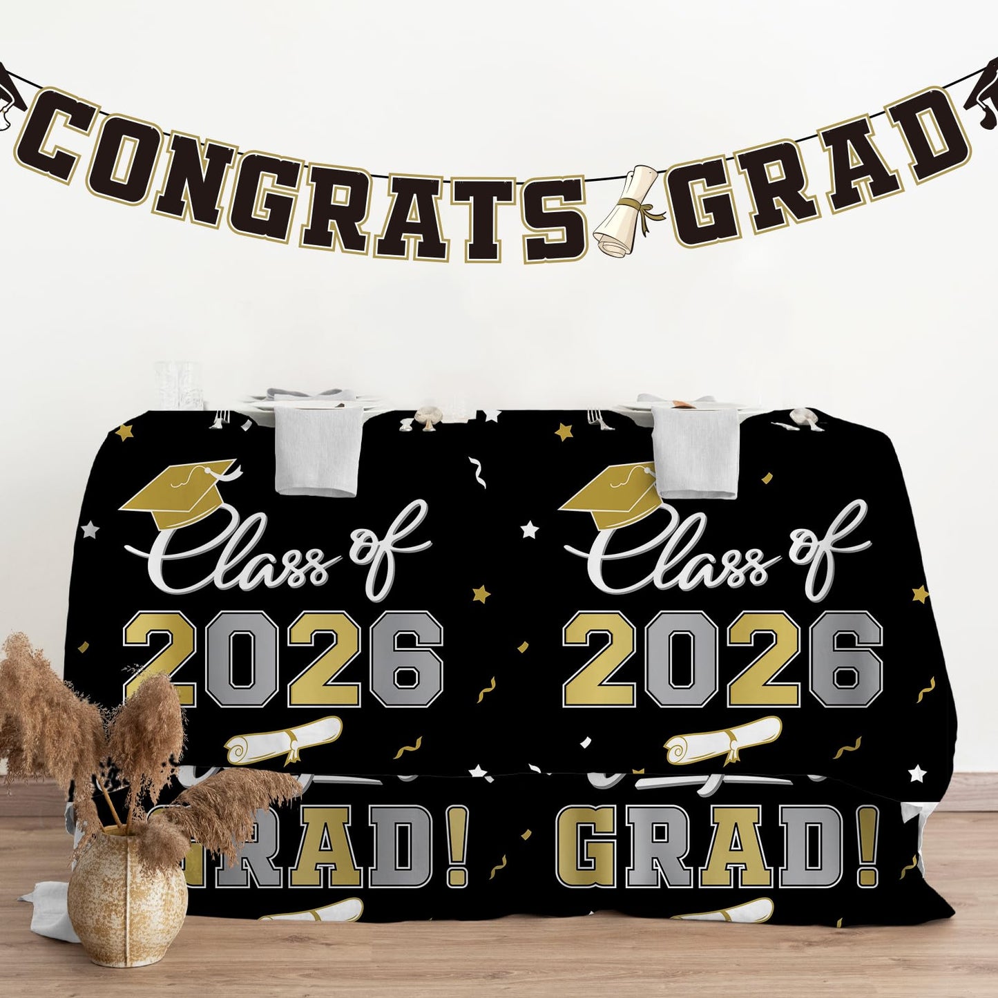 Gatherfun 2026 Graduation Decorations : 2-Pack Congrats Grad Disposable Tablecovers - Class of 2026 Red Themed Table Cloths, for Graduation Party Supplies & Graduation Backdrop, 54" X 108" BST326L
