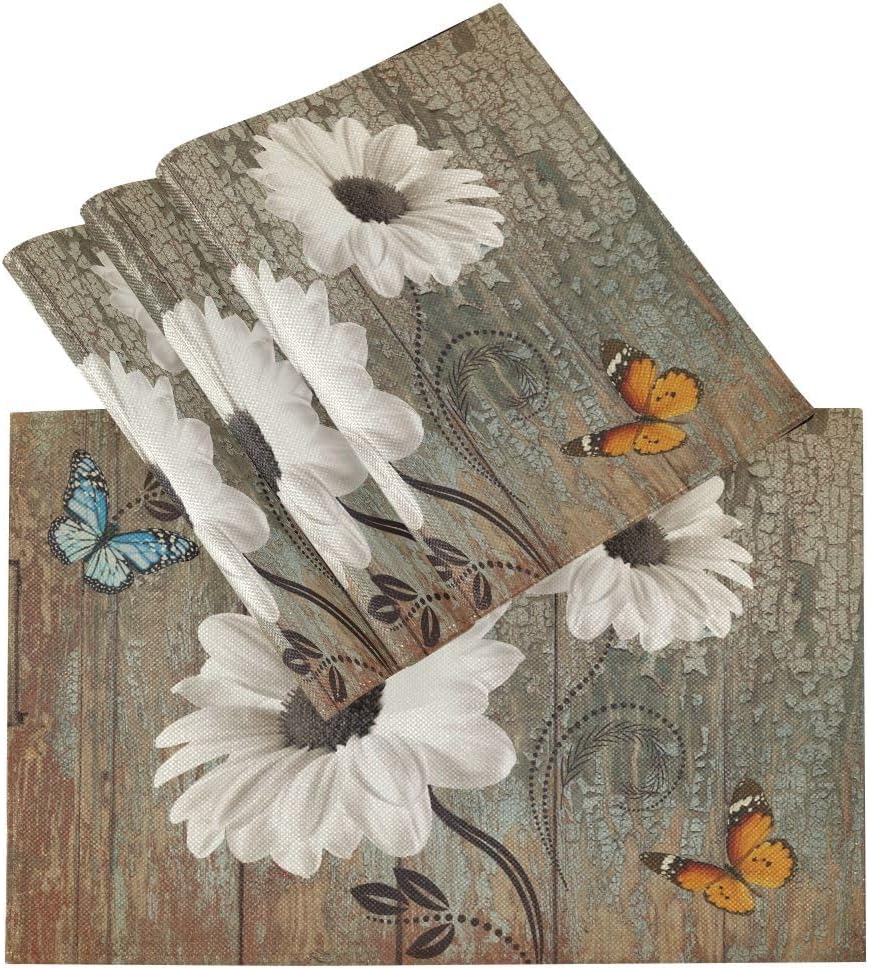 Sunflower Daisy Flower Placemats Set of 4, 12x18 Inch Reusable Table Mat for Kitchen Indoor & Outdoor Party Dining Decoration BST202