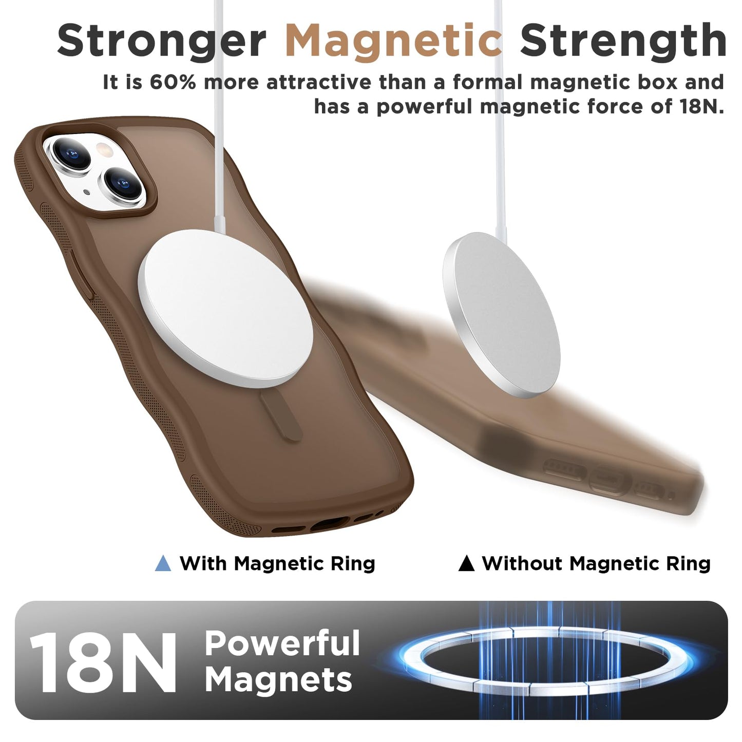 Magnetic for iPhone 13 Pro Case, Compatible with MagSafe Cute Wave Non-Slip Translucent Matte Easier Grip Shockproof Phone Case for iPhone 13 Pro, Black WN420