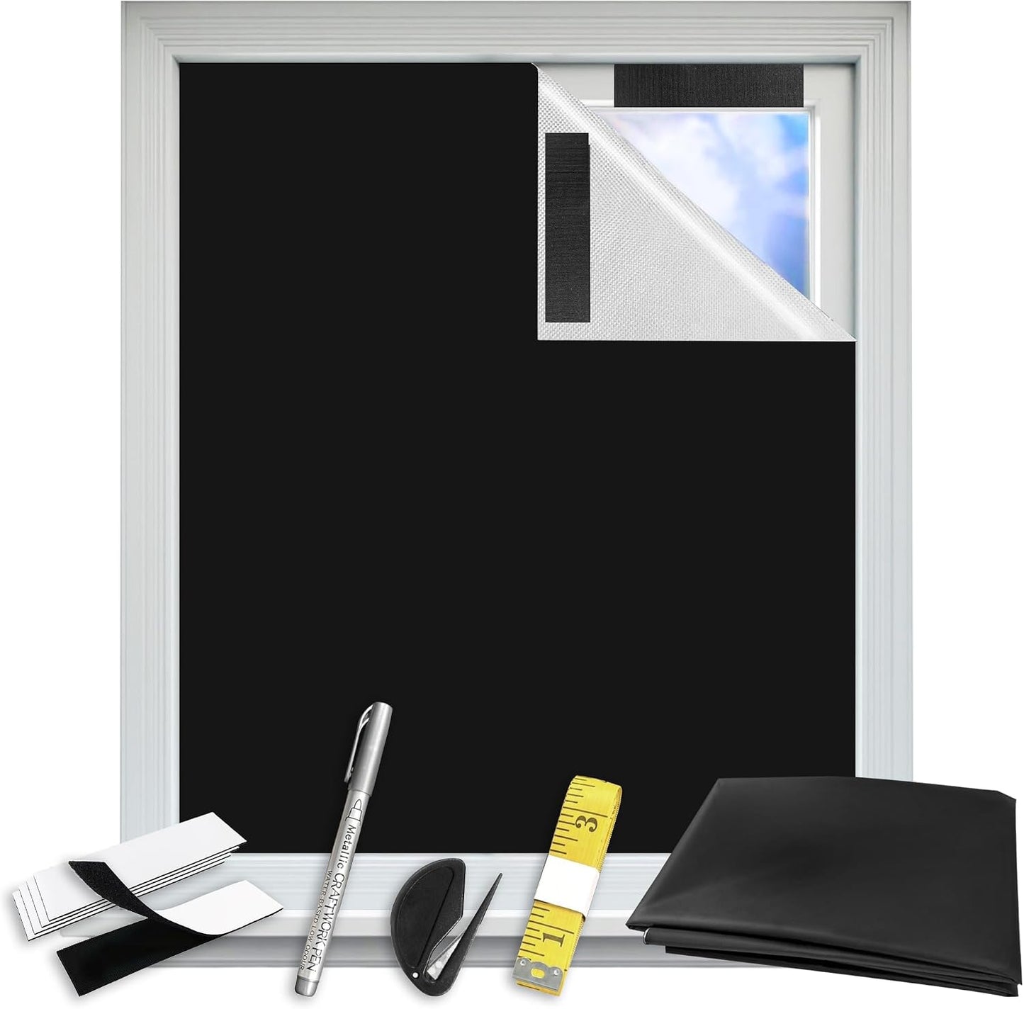 Blackout Blinds Shade,100% Blackout Material Curtains with Stickers,Portable Install for Bedroom,Travel, Dorm Room Window Shades No Drill（118" x 57" 1Pack） BST202
