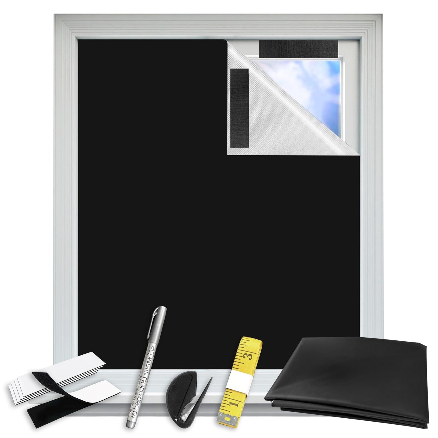 Blackout Blinds Shade,100% Blackout Material Curtains with Stickers,Portable Install for Bedroom,Travel, Dorm Room Window Shades No Drill（118" x 57" 1Pack） BST202