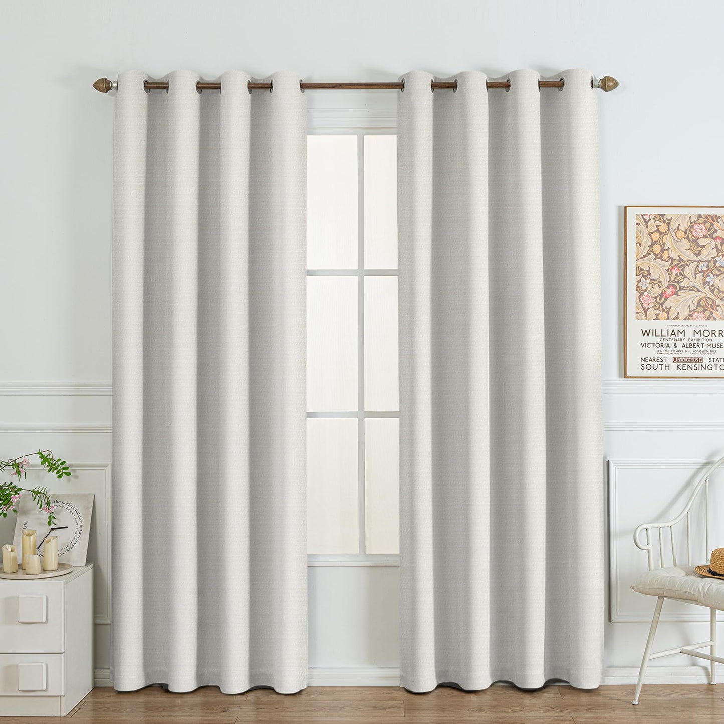 Beige Blackout Chenille Curtains 52x90 Inch - Thermal Insulated Room Darkening Drapes with Grommet, Ultra Soft Wrinkle Resistant Noise Reducing Window Treatments for Bedroom Living Room, 2 Panels Set BST202