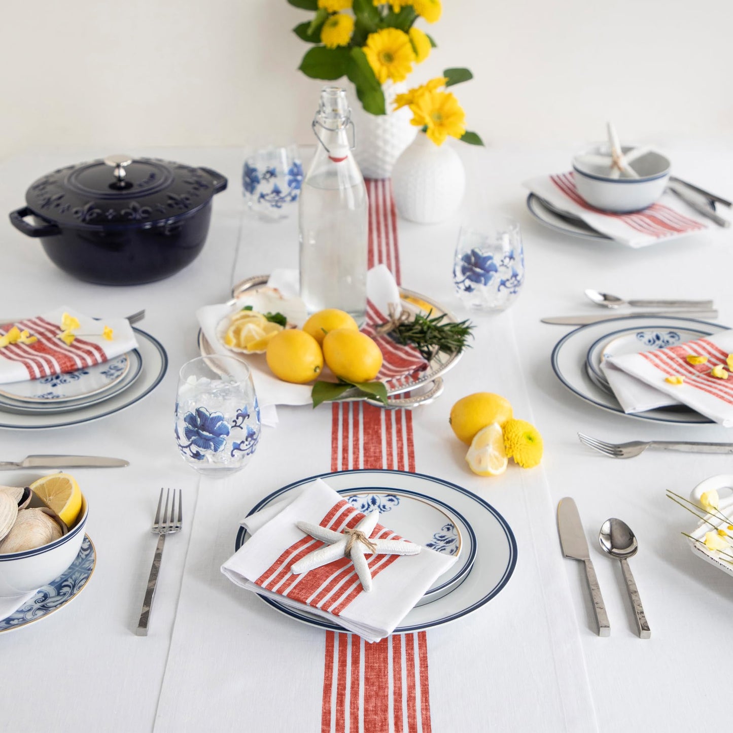 Solino Home 100% Linen Table Runner, 14 x 60 in, Black and White Striped | Farmhouse Table Runners for dining, console and side tables; vintage grain sack centre stripe; Pure Linen; OEKO-TEX Certified BST326SOLH