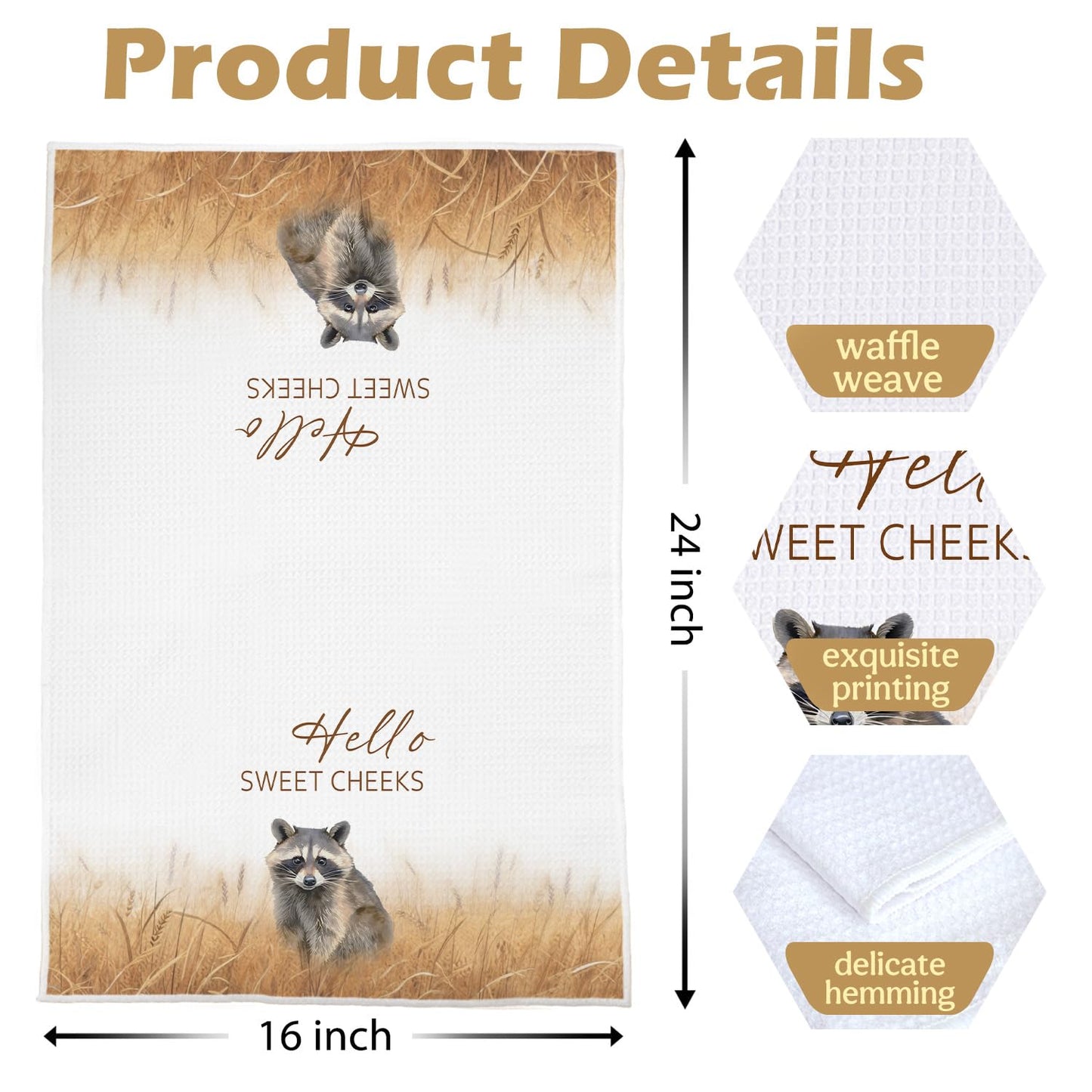 Raccoon Gifts Bathroom Towels Set - Raccoon Gifts Decorative Hand Towels, Hello Sweet Cheeks Bathroom Decor, 16x24 Inches Set of 2 BST220