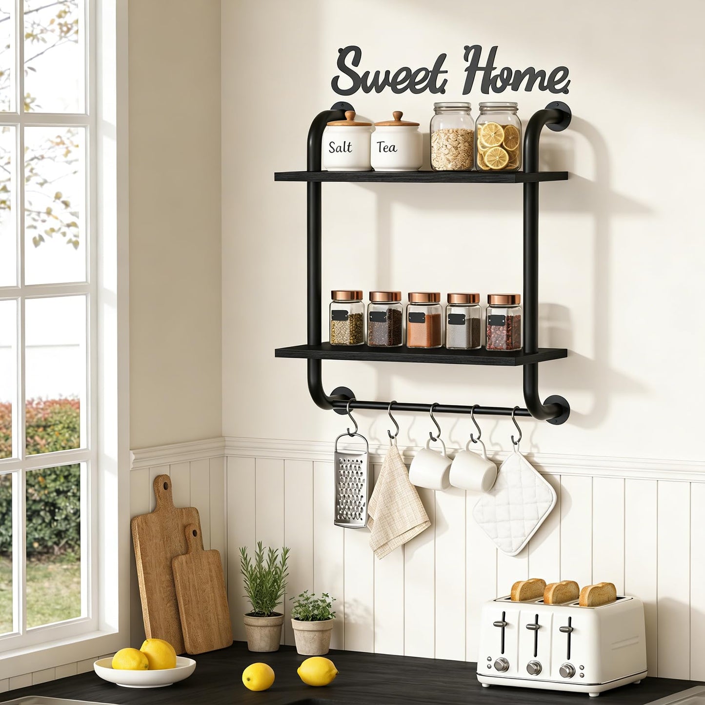 Tinpin Bathroom Shelves Wall Mounted, Rustic Farmhouse Pipe Shelves, Walls Shelf 3-Tier, Industrial Pipe Shelving, Floating Shelf Wall Decor for Bathroom, Kitchen, Bedroom, Living Room 17.3in Black DD1210
