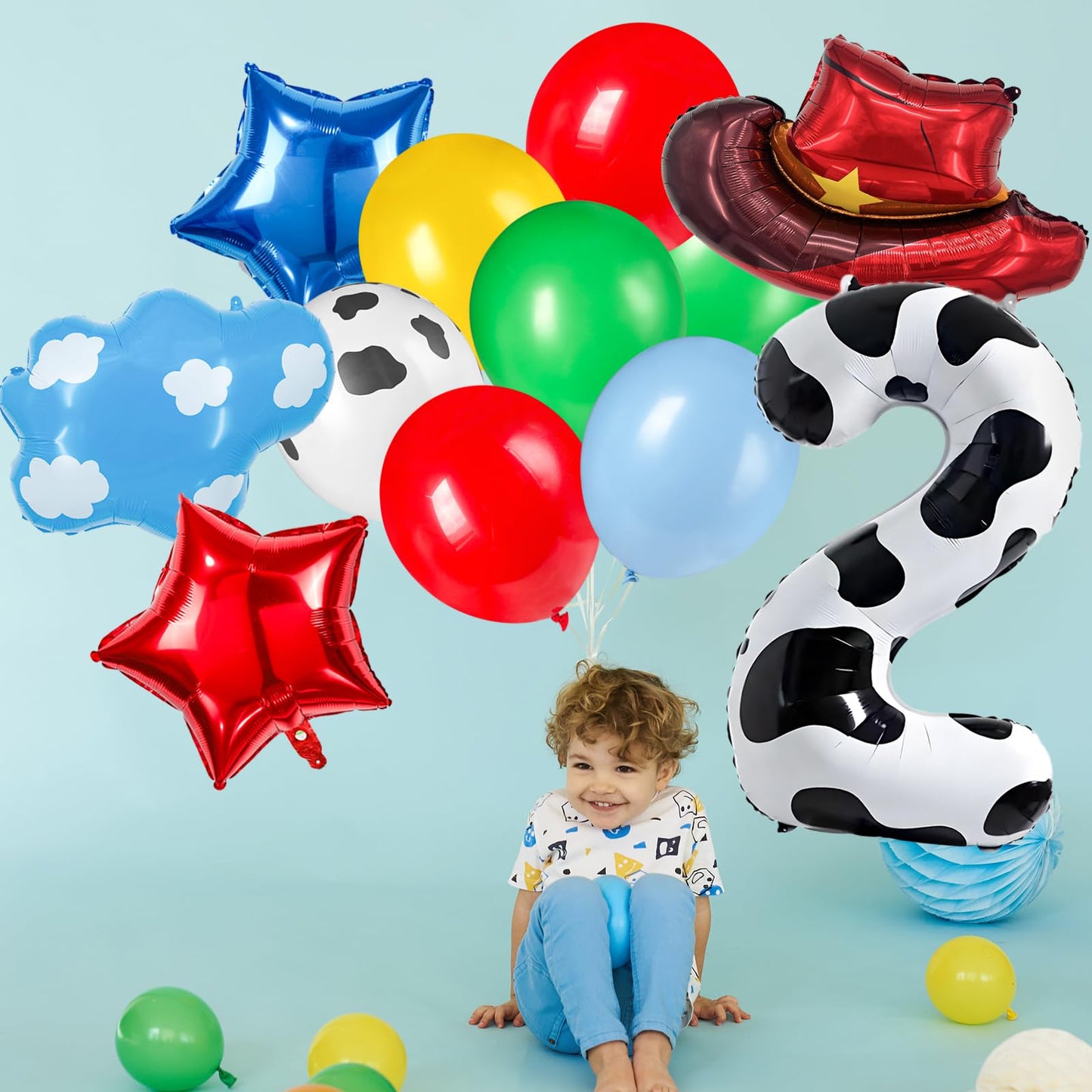 11-Pack Cowboy Theme Balloon Set, Farm Theme Decorations, Balloons with Hats and Clouds, Boys and Girls Birthday Party Supplies (1) BST202