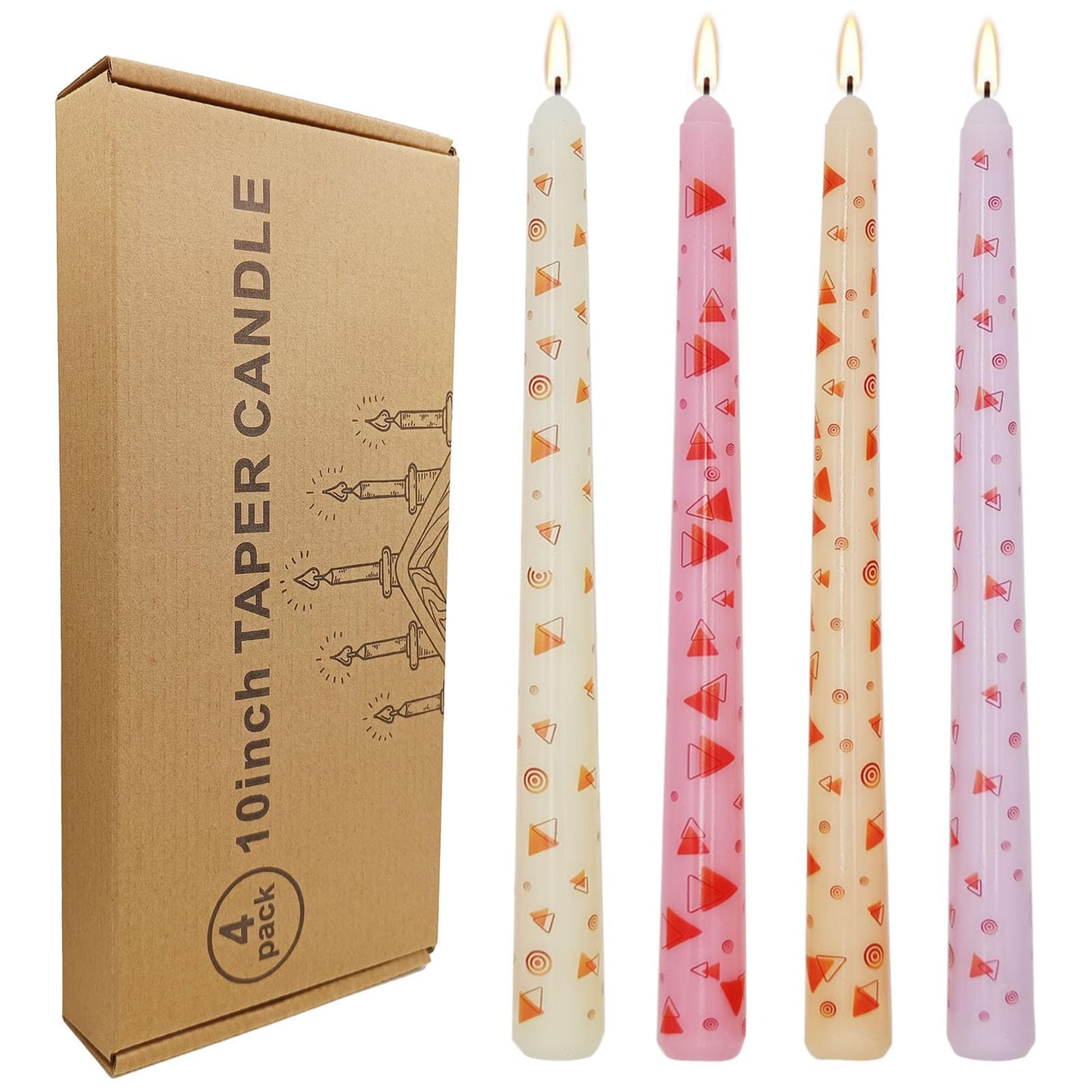 10 Inch Decorative Taper Candles, 4 Pack Birthday Balloon Print Candlesticks, Unscented Dripless Candles with Long Burn Time for Party, Holiday Table & Home Decor BST326H