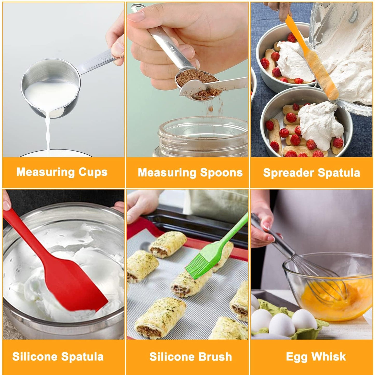 WEPSEN Mixing Bowls Set, 25PCS Stainless Steel Mixing Bowl with Lid Set, Large Nesting Bowls 7, 4.5, 3,2, 1.5QT, Measuring Cups and Spoons Baking Utensils Metal Bowl for Kitchen Prep BST220