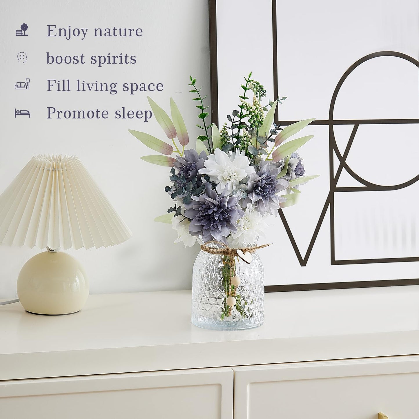 Fake Flowers with Vase, Faux Flowers in Vase, Red Silk tassel Flower Artificial Flowers bulk Arrangements for Home Decor for Living Room Bathroom Office Table Centerpiece Shelf Decoration BST326H