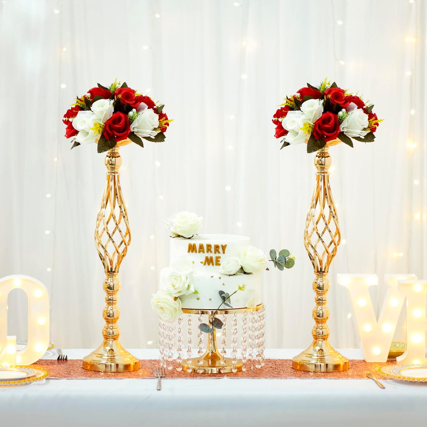 2pcs Metal Silver Candle Holders Road Lead Table Centerpiece Stand Pillar Candlestick for Wedding Candelabra Flowers Vases WN420