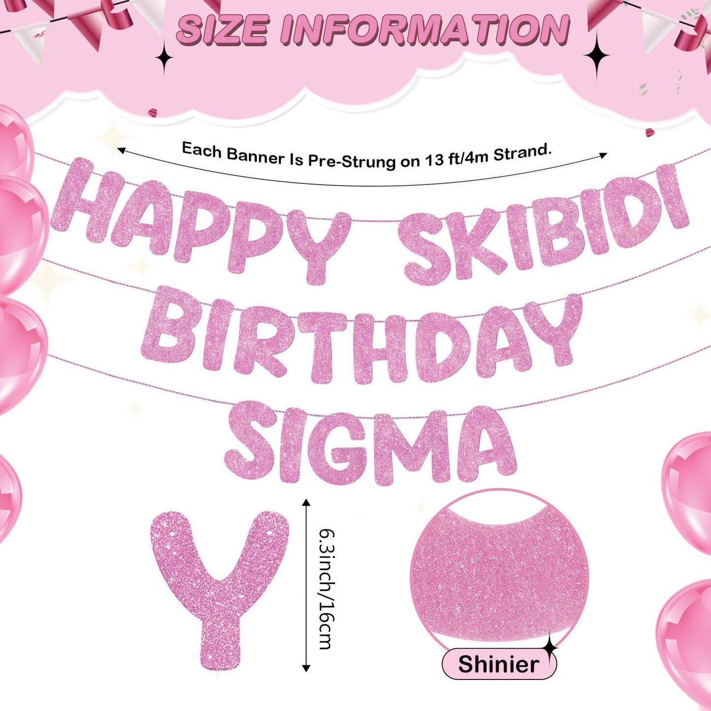 Fulmoon Pre Strung Happy Skibidi Birthday Sigma Banner Glitter Funny Zoomer Gen Z Slang Birthday Party Supplies Gen Z Slag Party Decorations Sign Gift(Champagne Gold) WN420