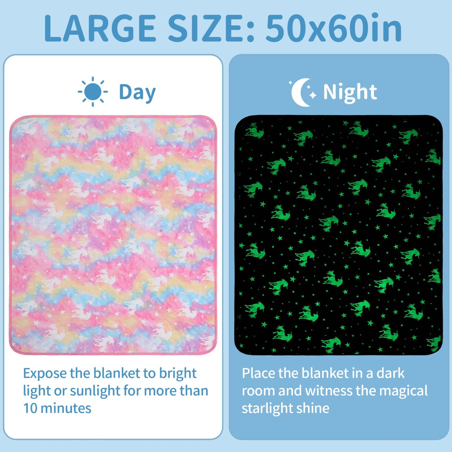 SALIMAH Glow in The Dark Blanket Unicorns Gifts for Girls, Toys for Girls Age 2 3 4 5 6 7 8 9 10 Year Old, Soft Kids Blankets Gifts for Grandkids Teens for Christmas Birthday, 50"x60" BST202