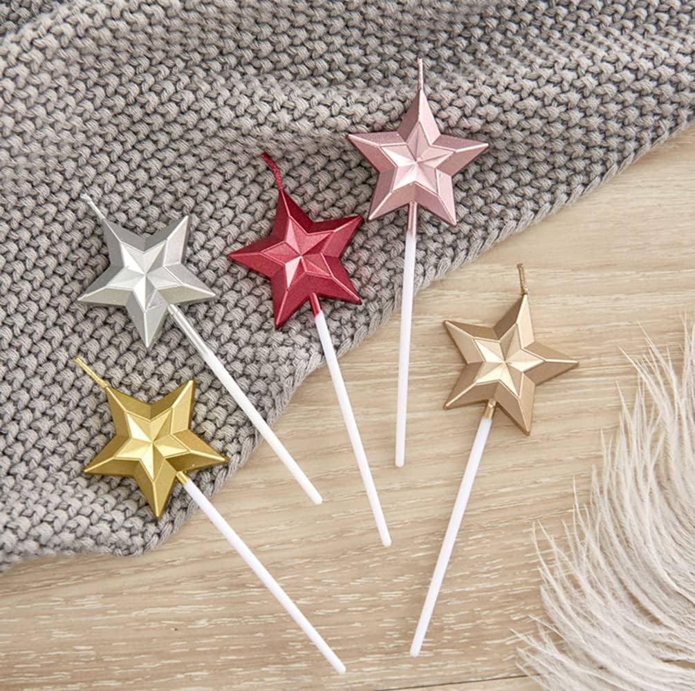 Star Shaped Birthday Candle,Metallic Multicolor 3D Design Cake Candles,Creative Fun Long Thin Wedding Birthday Candles Set,Party Supplies,Cake Decoration (Silver) BST326L