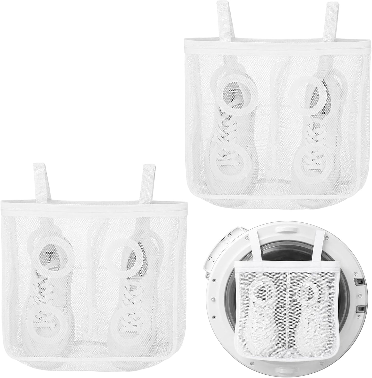 SATINIOR 2 Pack 2-in-1 Shoe Dryer Laundry Bag 14.2 x 12 Inch Sneaker Dryer Shoe Bag Laundry Bags Washable and Tumble Sneaker with Adjustable Straps Protective Mesh Bags, White BST326H
