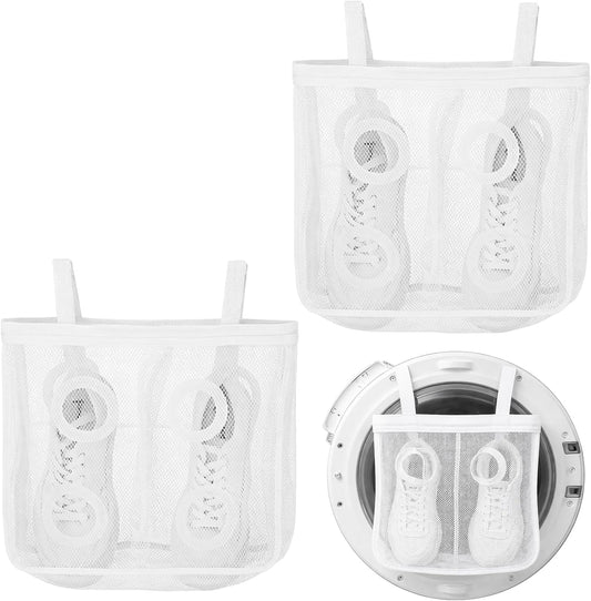 SATINIOR 2 Pack 2-in-1 Shoe Dryer Laundry Bag 14.2 x 12 Inch Sneaker Dryer Shoe Bag Laundry Bags Washable and Tumble Sneaker with Adjustable Straps Protective Mesh Bags, White BST326H