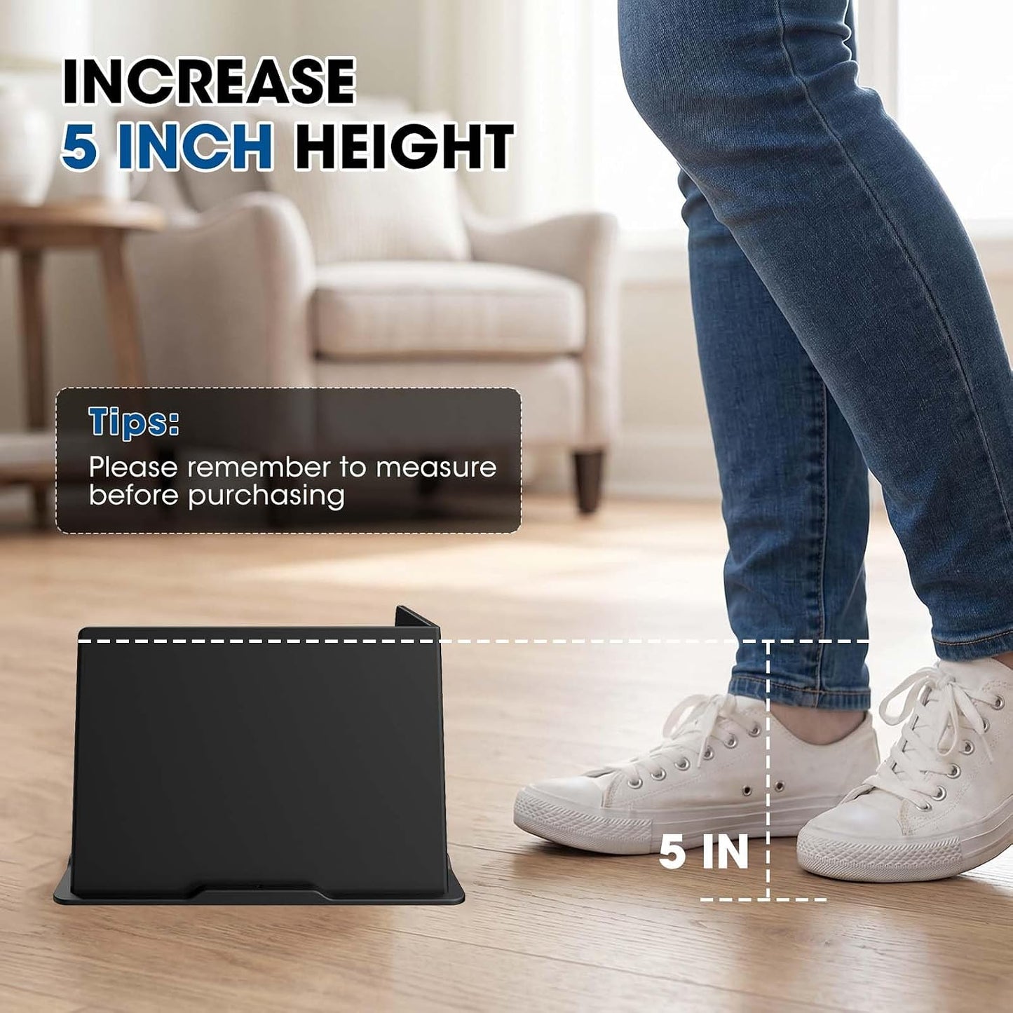 MYMULIKE Bed Risers 5 Inch Heavy Duty, Oversized Furnitures Risers 5 inch Support 6000 lbs, Bed Table Rising Blocks, Fits for Couch, Sofa, Chair, Furniture Lifts (Black 6 Pack) BST202