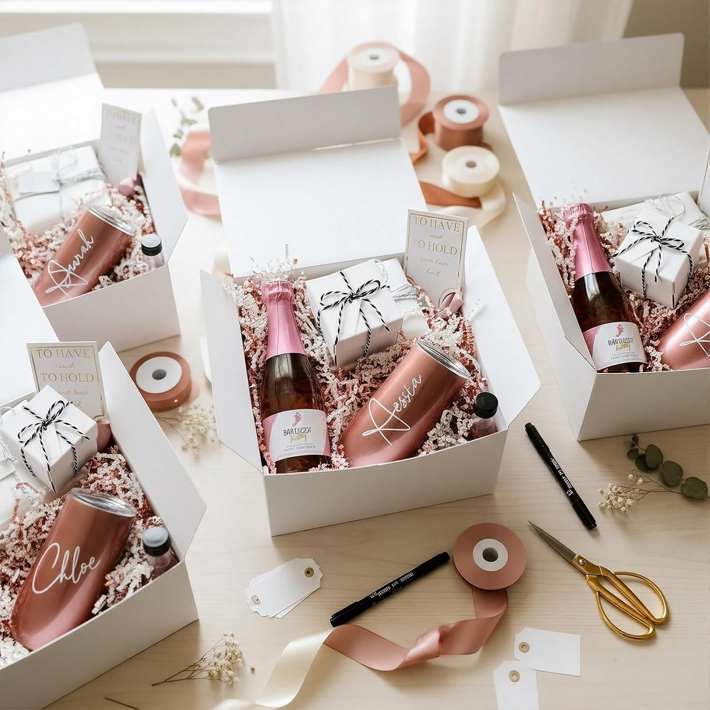 Resurhang 6 Pack Bridesmaid Proposal Wedding Gift Box with Ring Necklace Holder Foldable Gift Box with Twine Will You Be My Maid of Honor Bridesmaid Proposal Bridal Shower Wedding Supplies BST202