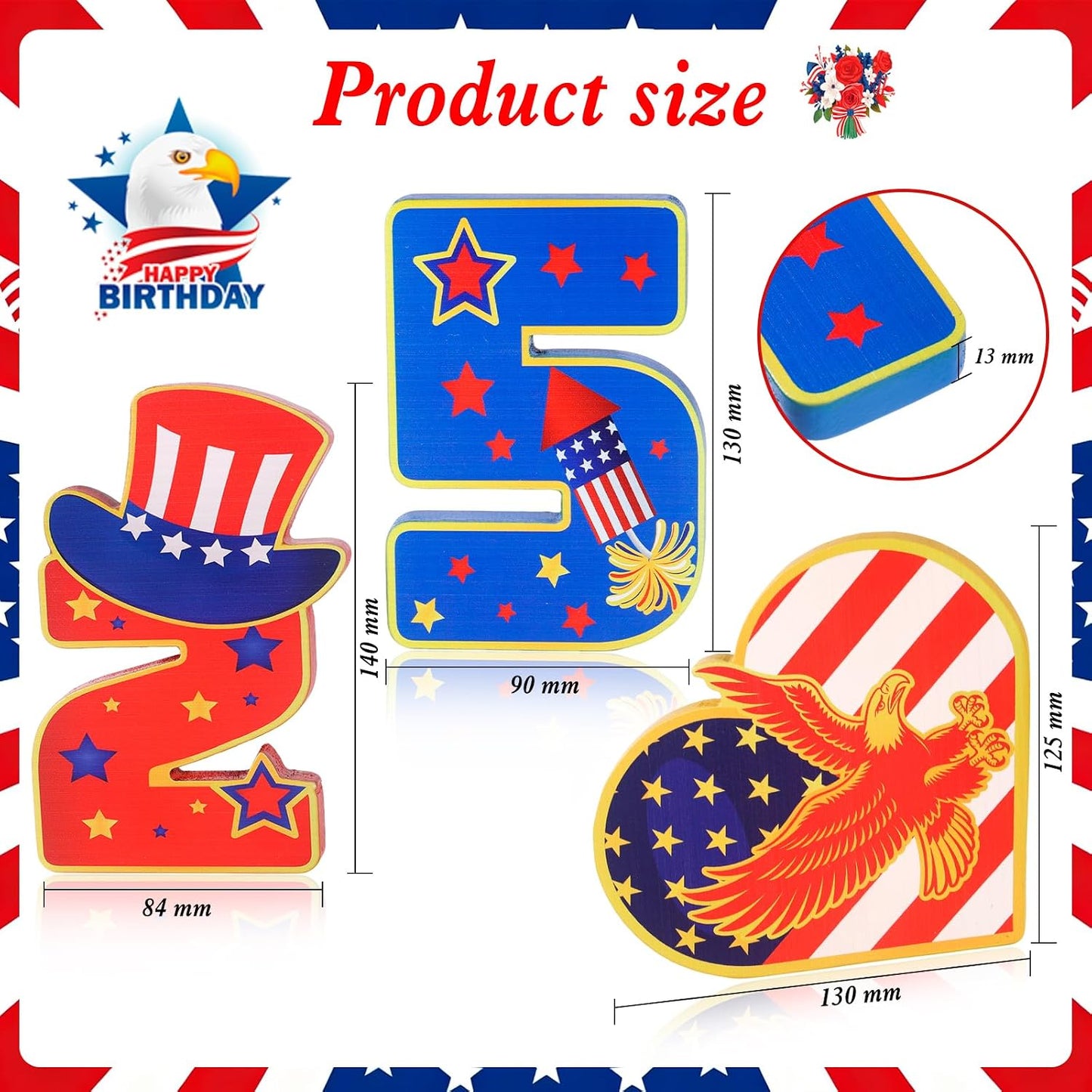 HOWAF 4th of July Decorations Table Decor, USA 250th Anniversary Decorations Wooden Table Centerpiece, America Independence Day 250th Birthday Table Topper BST326L
