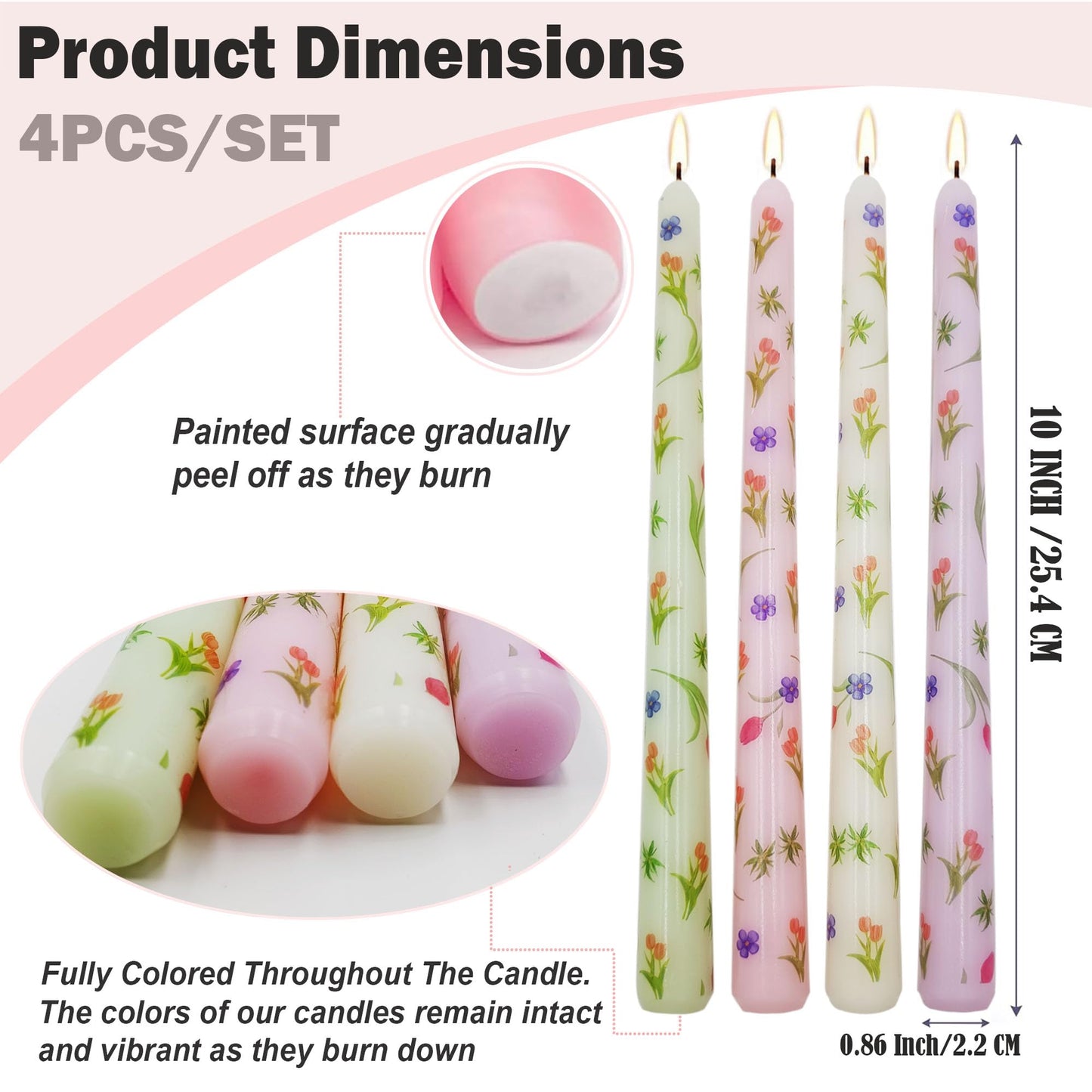 10 Inch Decorative Taper Candles, 4 Pack Birthday Balloon Print Candlesticks, Unscented Dripless Candles with Long Burn Time for Party, Holiday Table & Home Decor BST326H