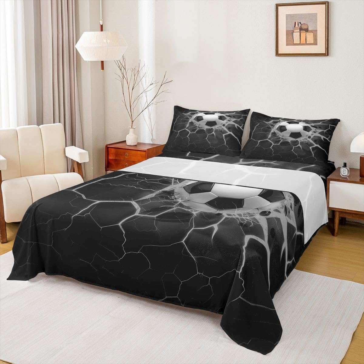 Erosebridal Gridiron Sheet Set Sports Ball Game Sheets Twin for Boys Girls Rugby Competition Game Bed Sheets Set, Football Themed Bedding Set with 1 Pillowcase BST326H