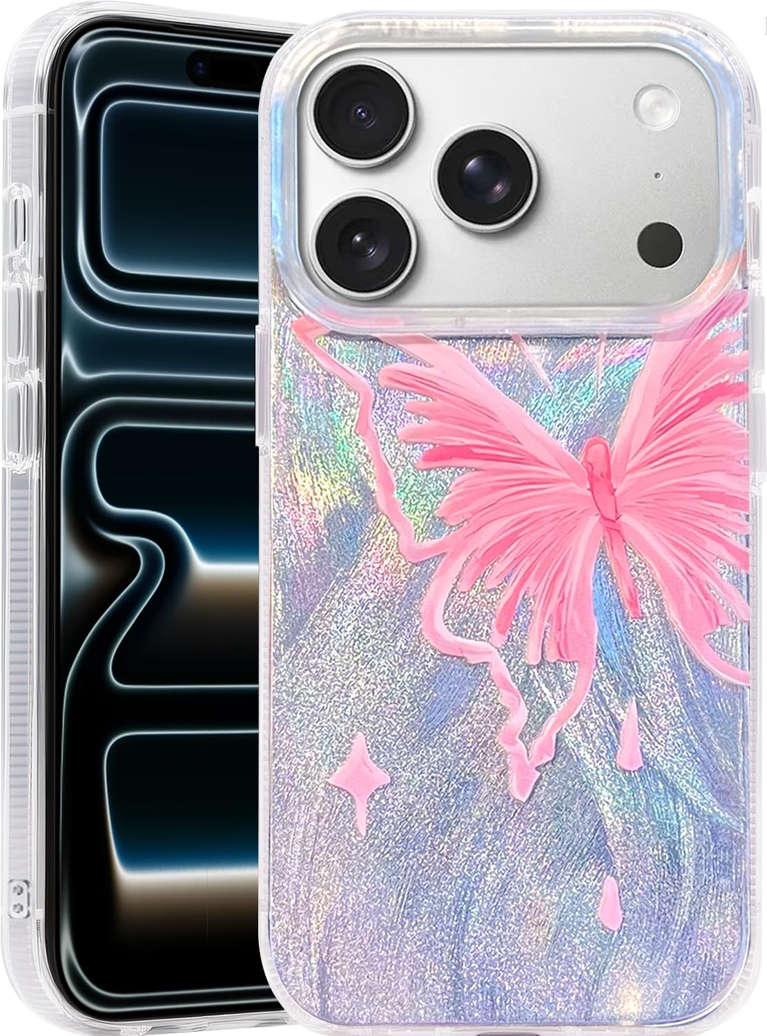 I-MGAE-IN-AR Compact Case for iPhone 16 Holographic Cloud Design,Cute Trendy Soft Slim TPU Shockproof Protective Phone Cases Cover for Women Girls Aesthetic Glitter WN420
