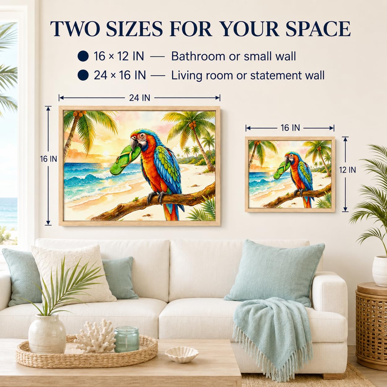 Framed Funny Parrot Bathroom Wall Art Cute Cockatiel Whimsical Canvas Print | Cute Bird Painting Natural Wood Frame Whimsical Animal Picture Playful Wall Decor for Bathroom Kids Room Nursery12x16Inche BST326H